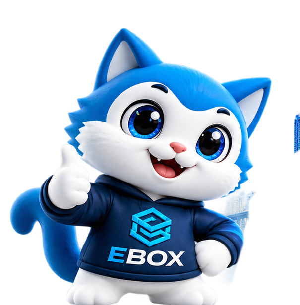EBOX 3D blue cat mascot