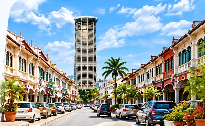 Concept streetscape featuring a photo-composited KOMTAR tower based on user-provided reference photography
